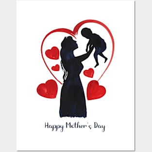 Happy Mother Day Watercolor Heart Posters and Art